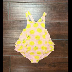 12/18 M Angel Dear Lemon Ruffle Muslin Cotton Pink Sunsuit Bubble Romper